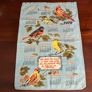 Vintage 1979 Bird Themed Calendar Tea Towel